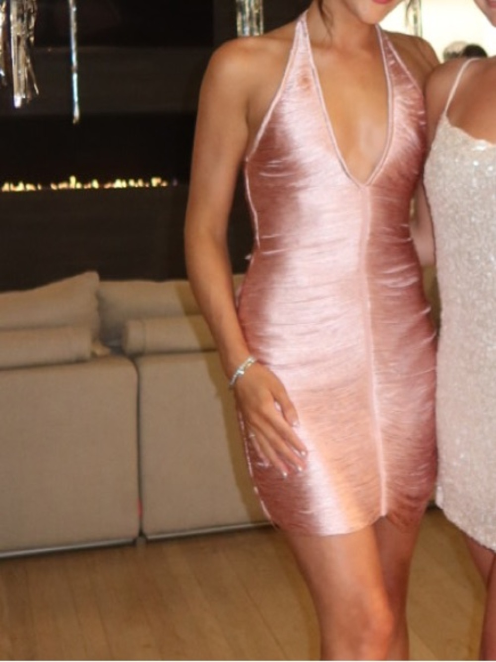 Blush Pink Satin Fringe Halter Mini Dress - Women